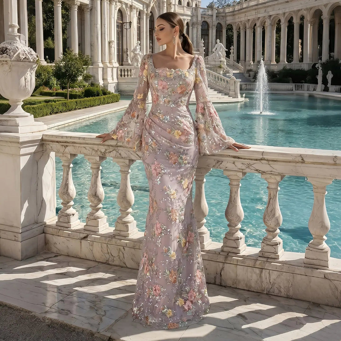 Elegant Rose Pink Mermaid Evening Dress with Draped Neckline SS465