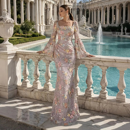 Elegant Rose Pink Mermaid Evening Dress with Draped Neckline SS465