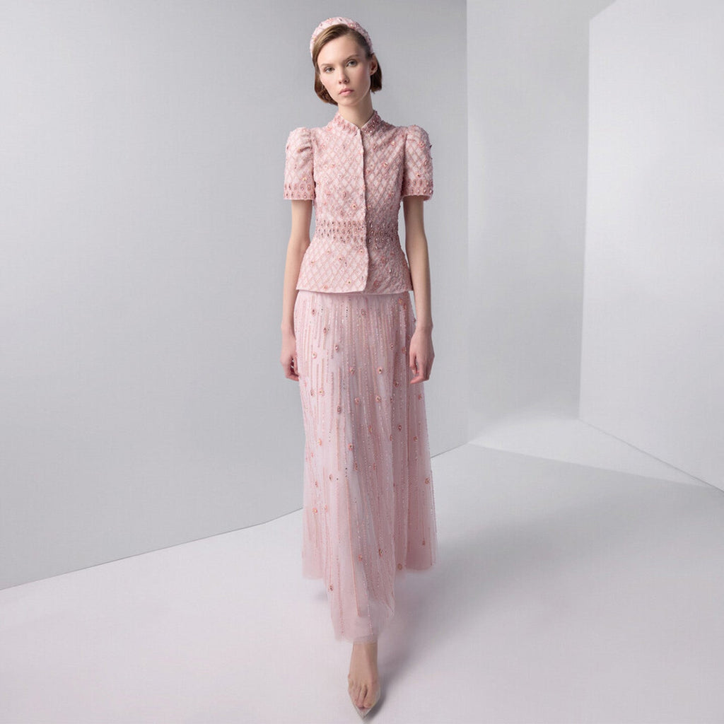 Elegant Pink Crystal Two-Piece Formal Evening Dress SS546