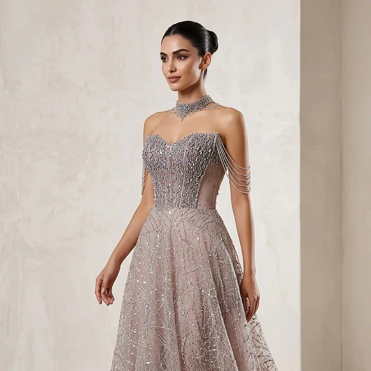 Luxury Pink Full Rhinestone Sequin Strapless Fitted Long Evening Dress SS744