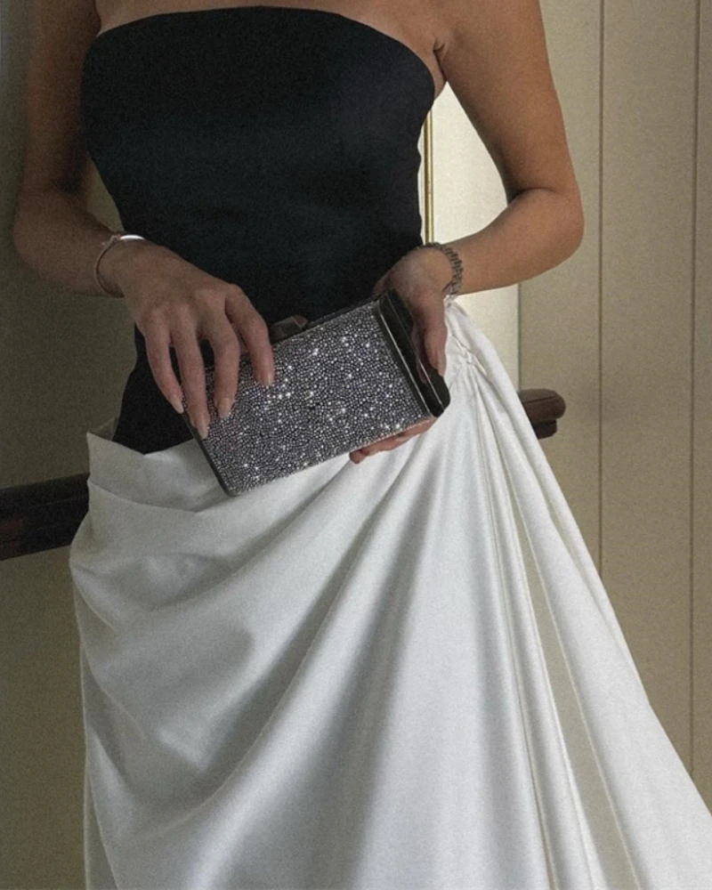 Elegant Black and White Mermaid Evening Dress with Overskirt SF014