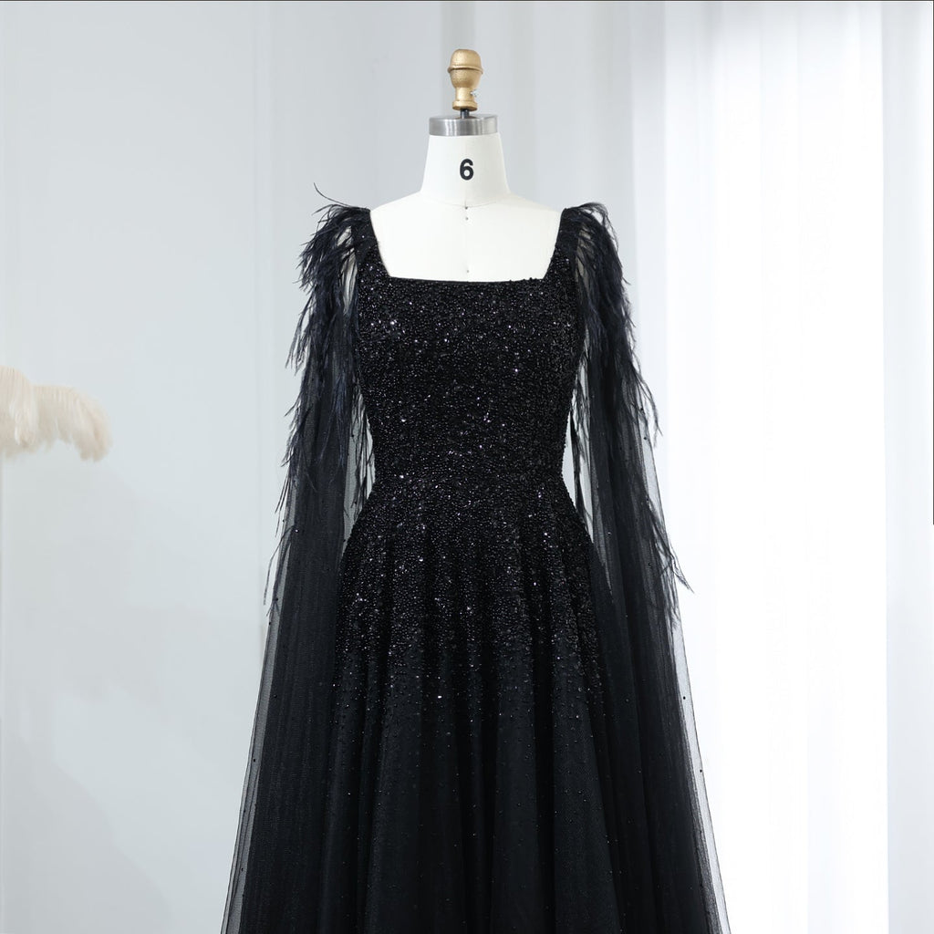 Elegant Dusty Pink Feathers Evening Dresses with Cape SS406