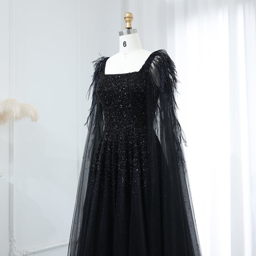 Elegant Dusty Pink Feathers Evening Dresses with Cape SS406