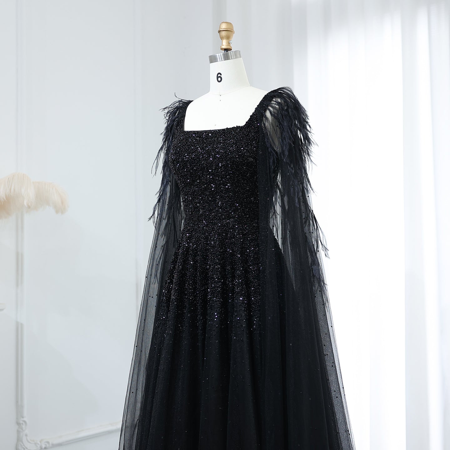 Elegant Dusty Pink Feathers Evening Dresses with Cape SS406