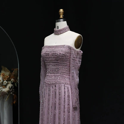 Luxury Beaded Off Shoulder Pink Evening Dress with Choker SS178