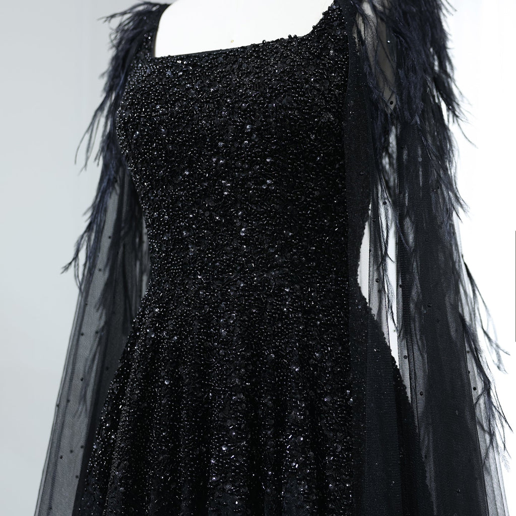Elegant Dusty Pink Feathers Evening Dresses with Cape SS406