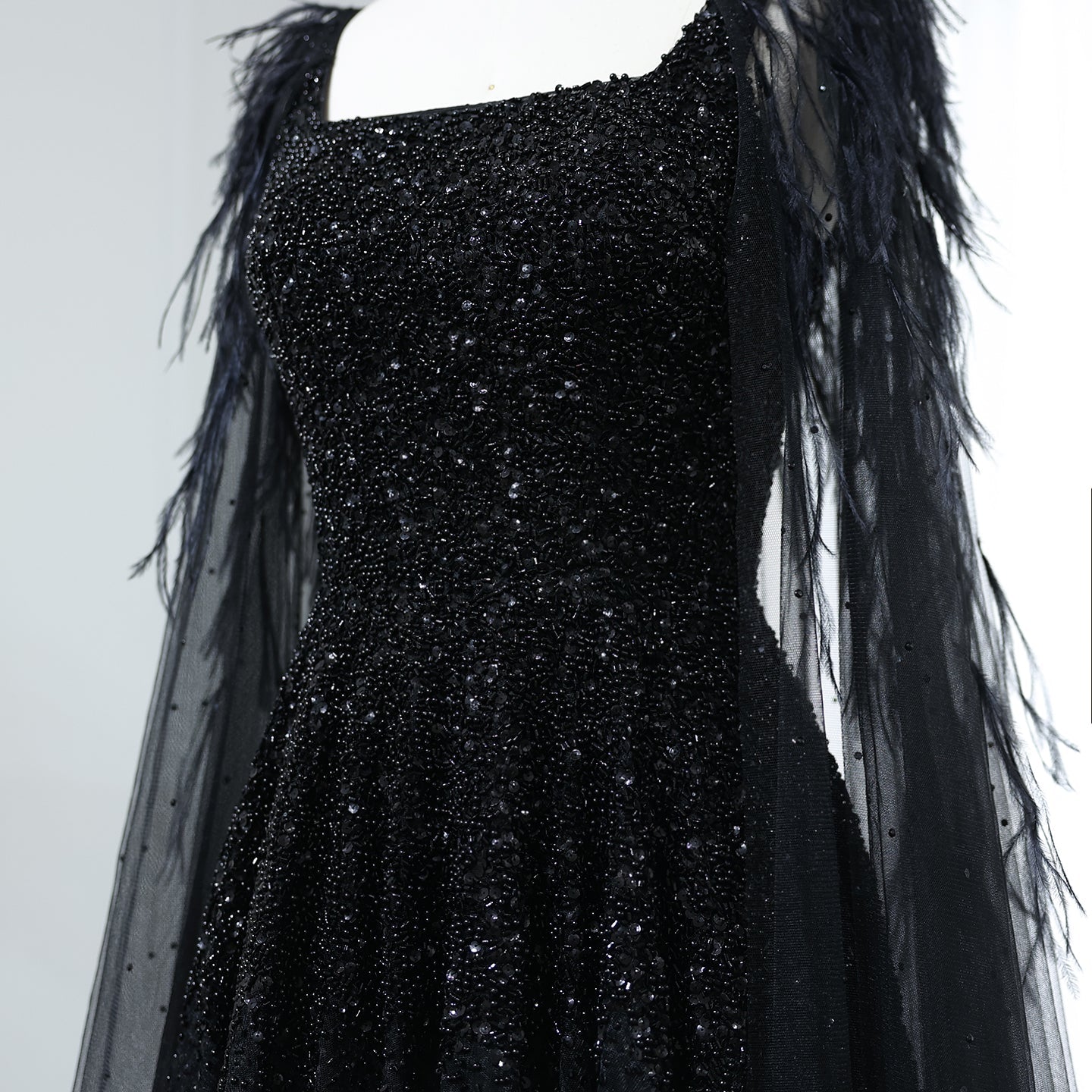 Elegant Dusty Pink Feathers Evening Dresses with Cape SS406