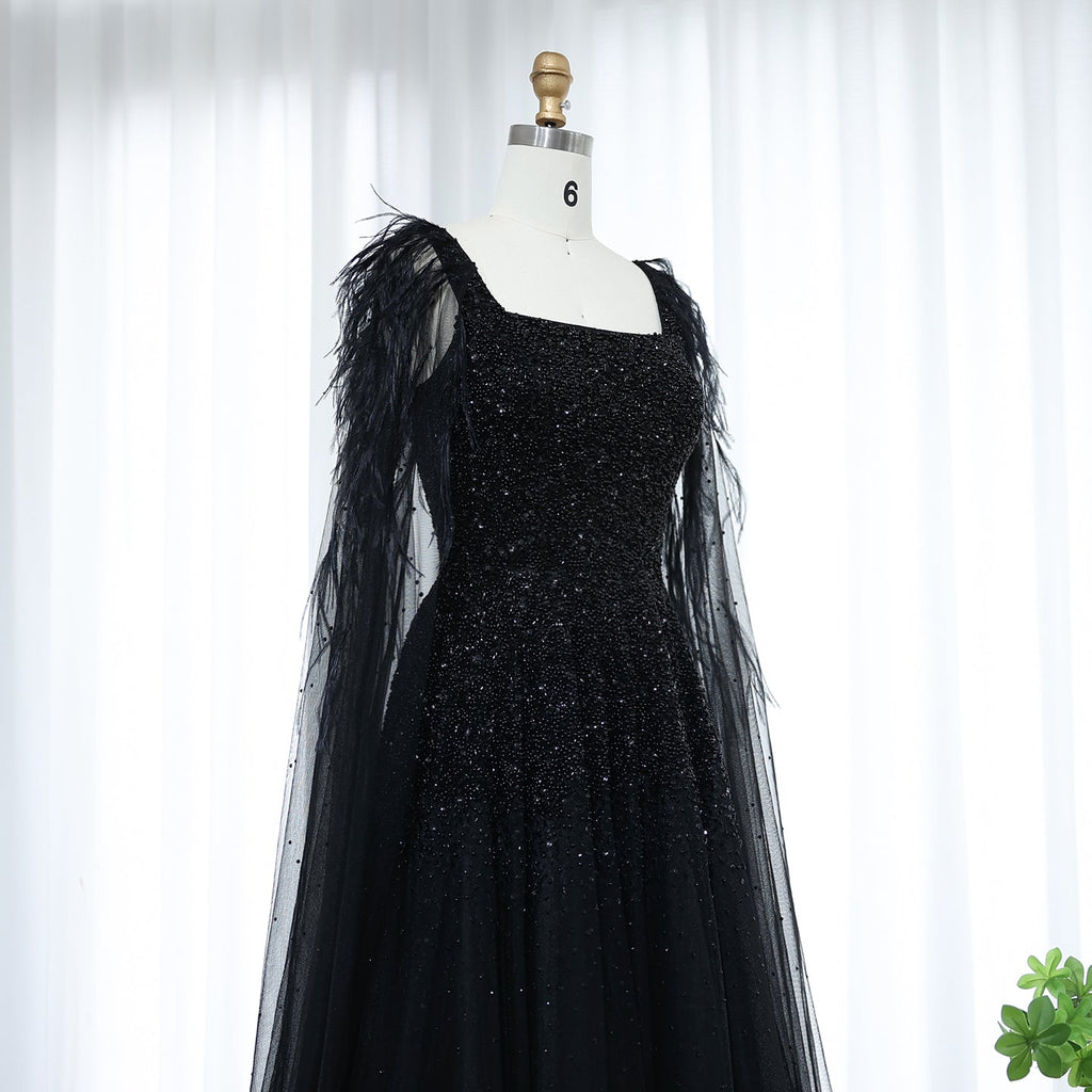 Elegant Dusty Pink Feathers Evening Dresses with Cape SS406