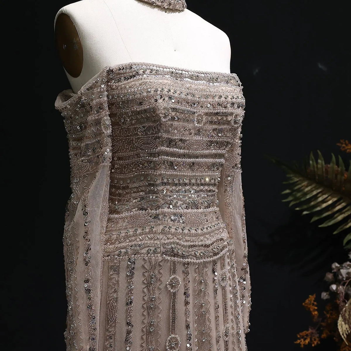 Luxury Beaded Off Shoulder Pink Evening Dress with Choker SS178
