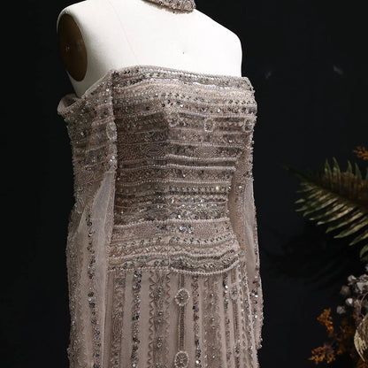 Luxury Beaded Off Shoulder Pink Evening Dress with Choker SS178