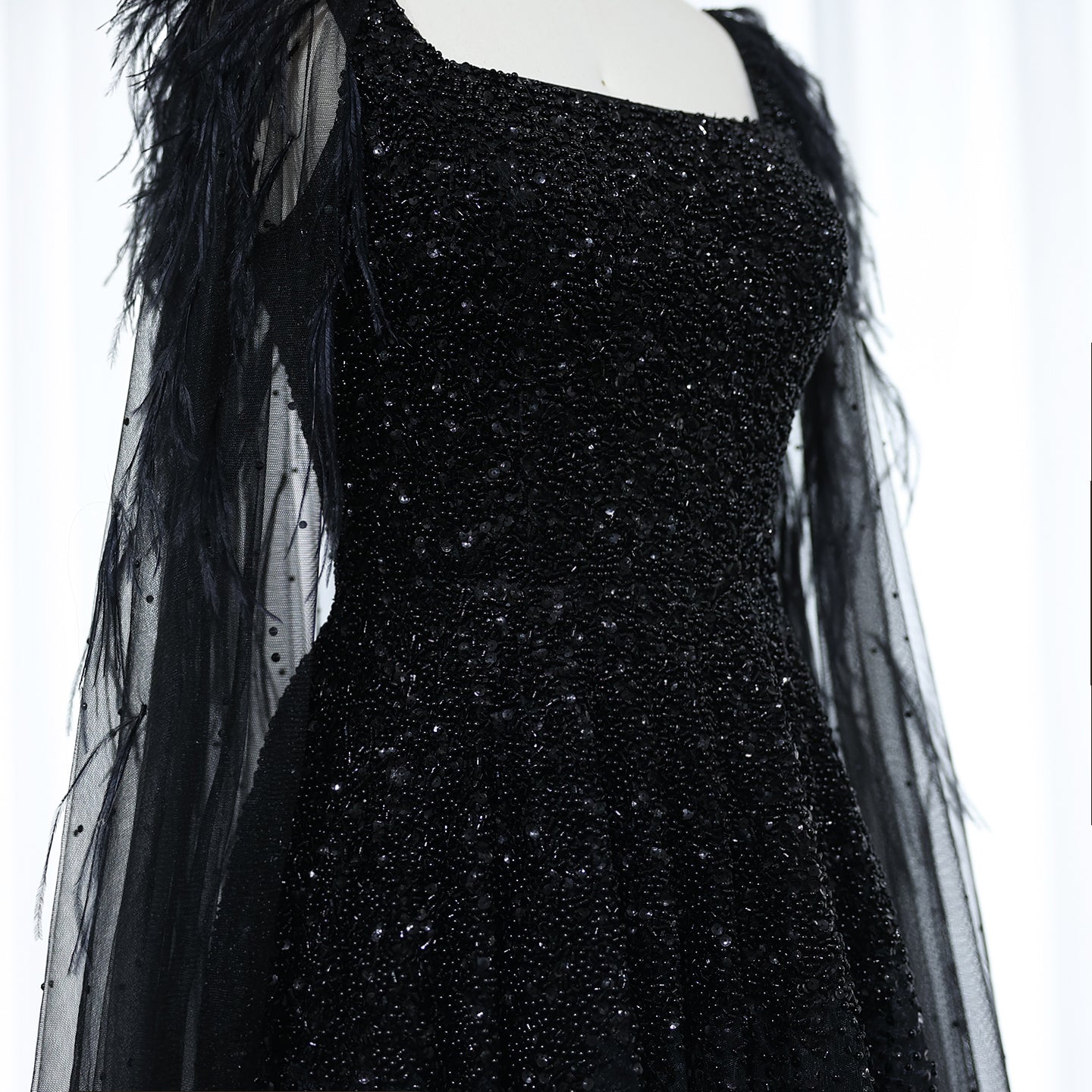 Elegant Dusty Pink Feathers Evening Dresses with Cape SS406