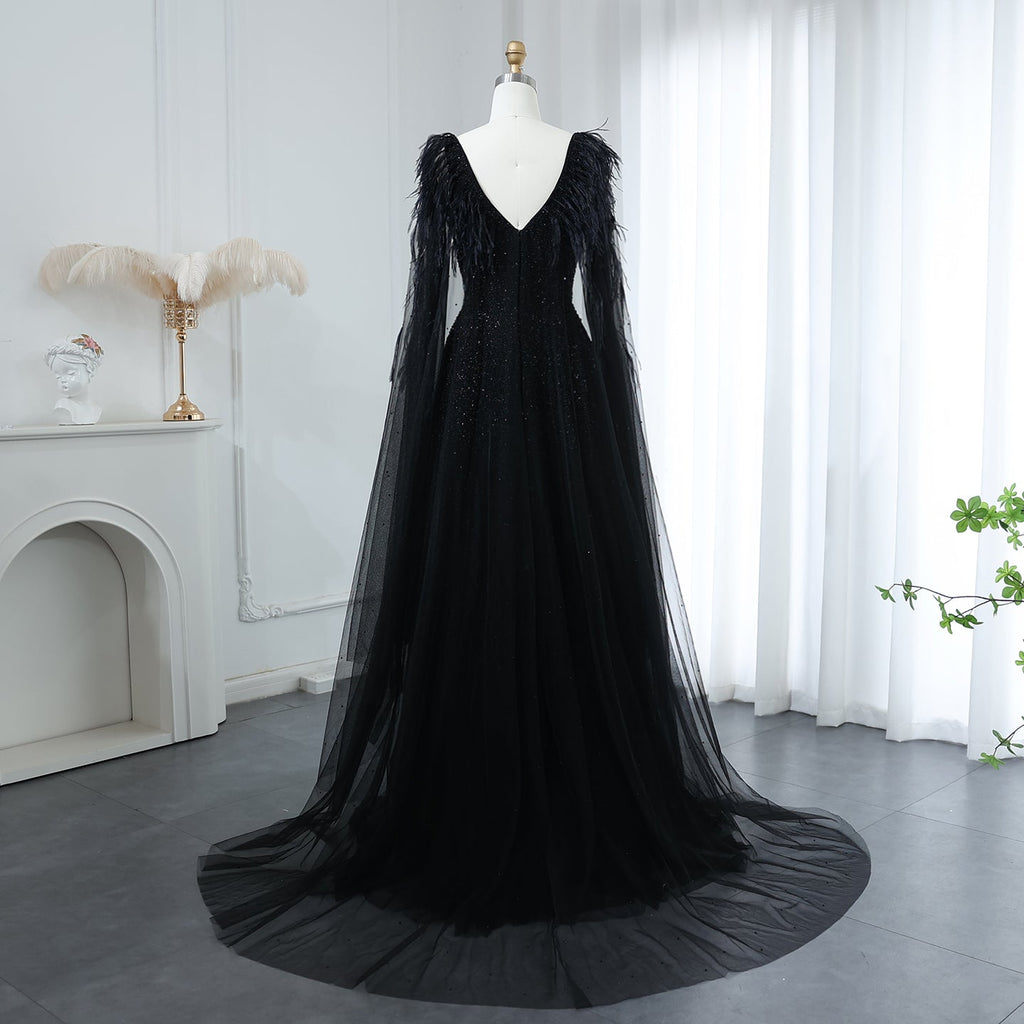 Elegant Dusty Pink Feathers Evening Dresses with Cape SS406