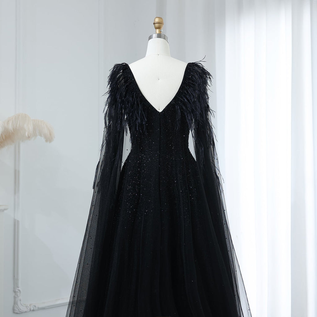Elegant Dusty Pink Feathers Evening Dresses with Cape SS406