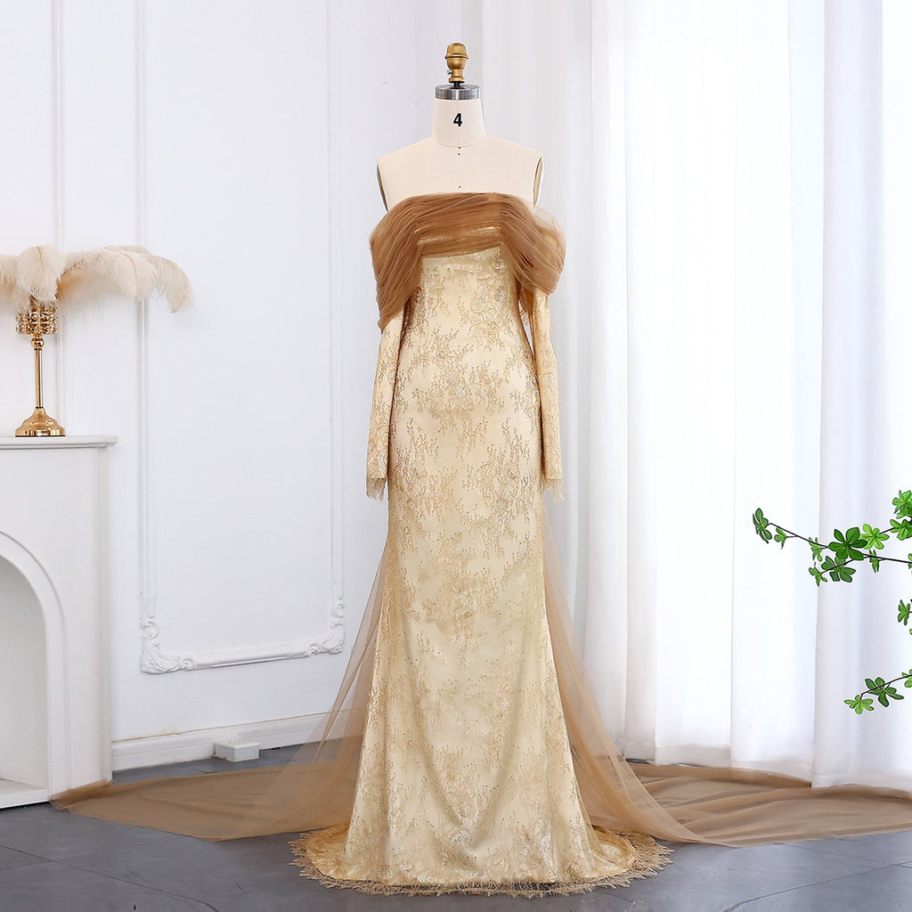 Elegant Green Off Shoulder Lace Evening Dress SF254