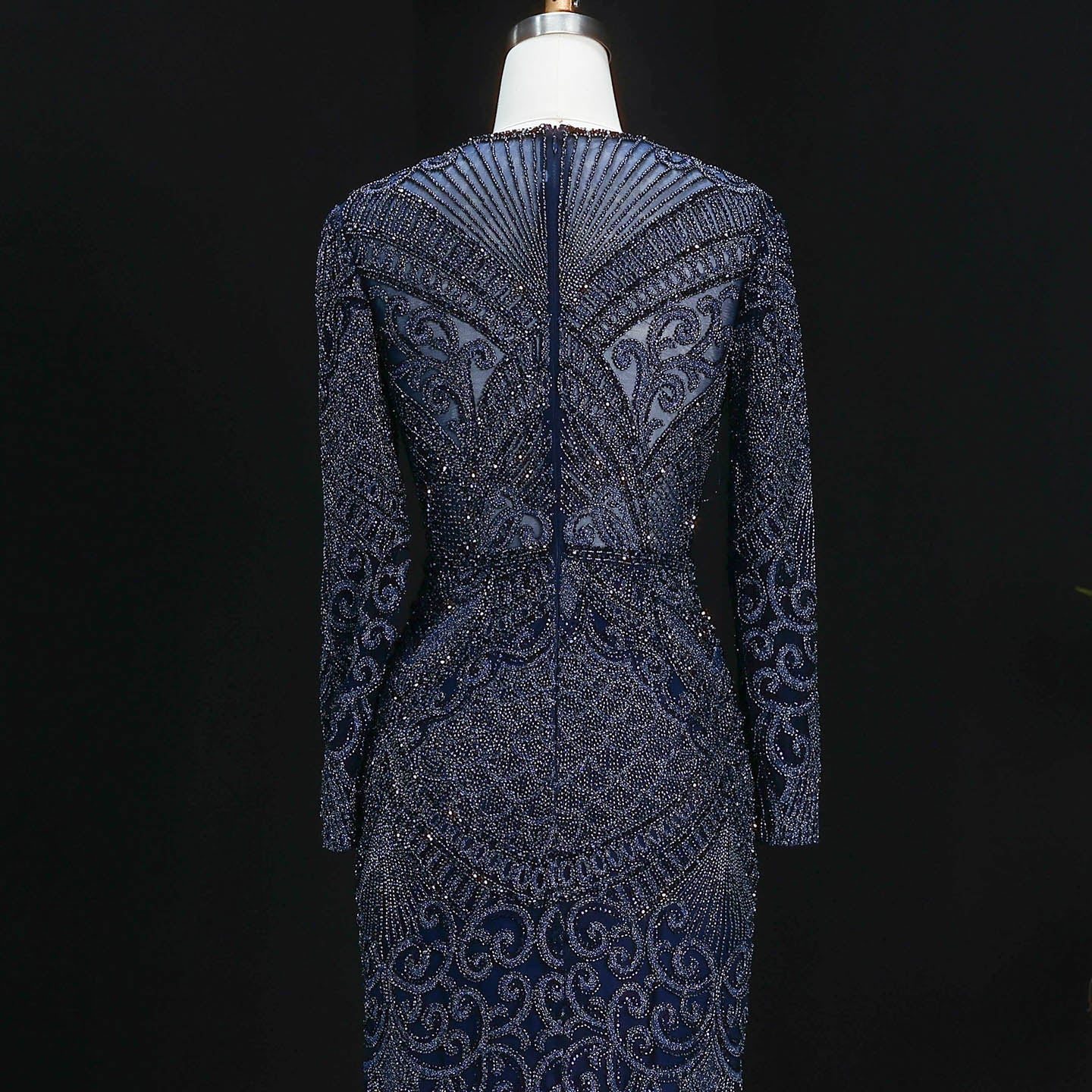 Luxury Dark Green Long Sleeve Beaded Mermaid Evening Dress SS056