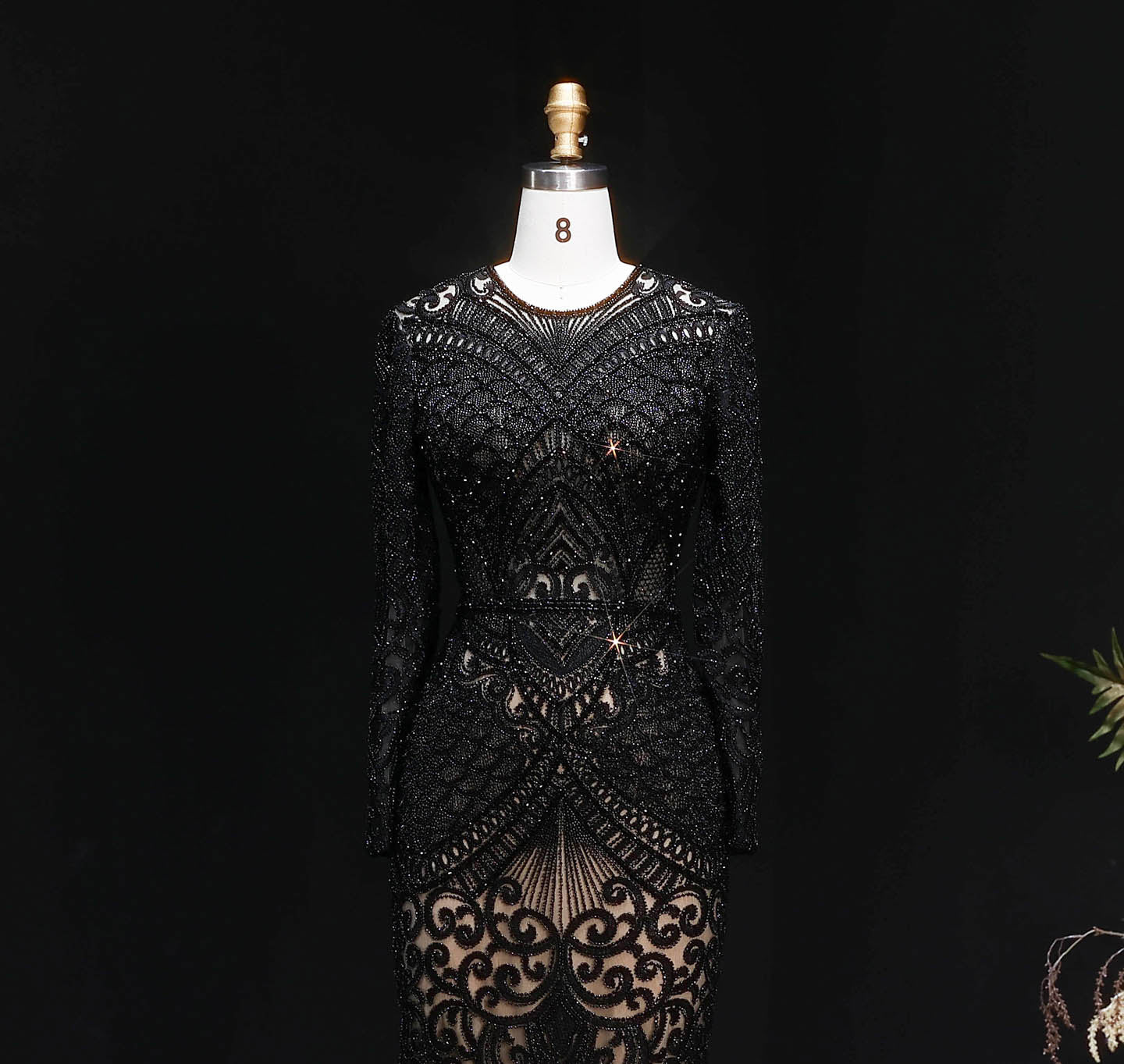 Luxury Dark Green Long Sleeve Beaded Mermaid Evening Dress SS056
