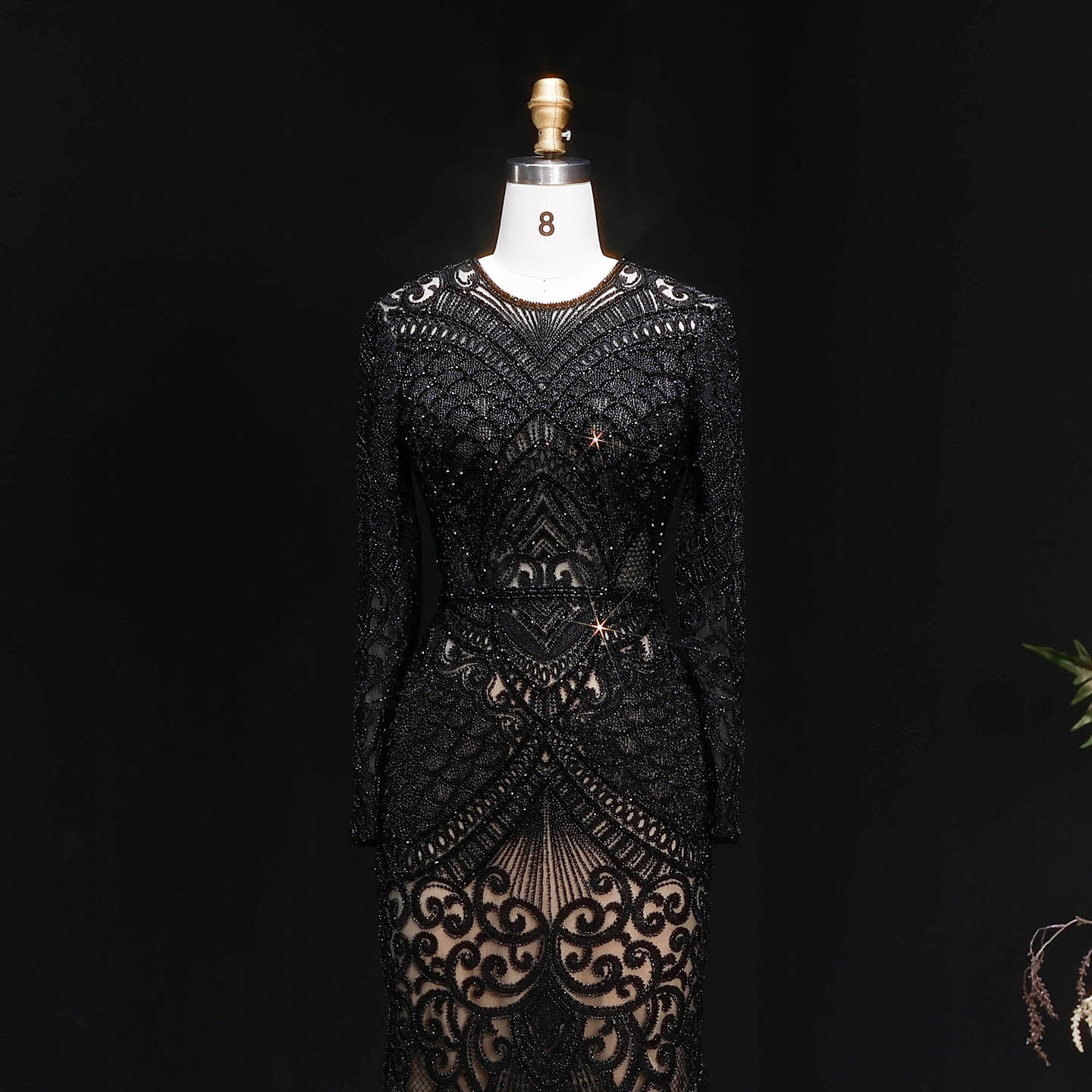 Luxury Dark Green Long Sleeve Beaded Mermaid Evening Dress SS056
