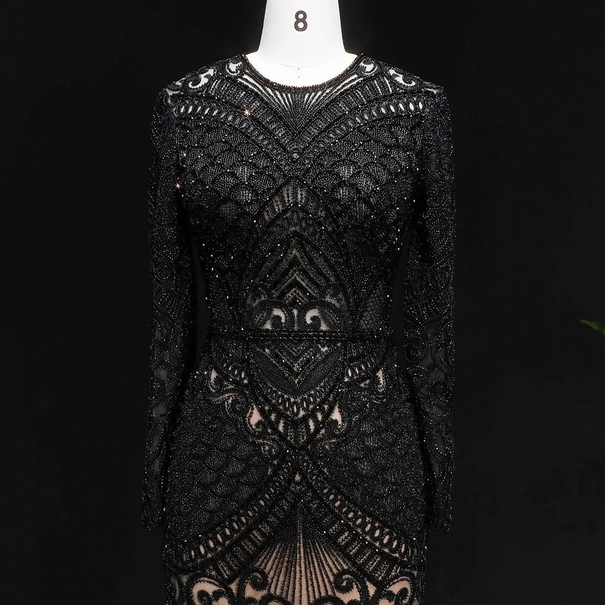 Regal Dark Green Long Sleeve Beaded Mermaid Evening Dress SS056