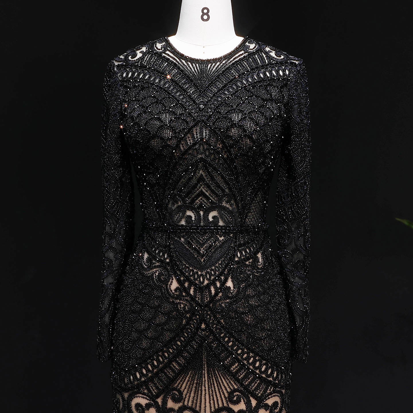 Luxury Dark Green Long Sleeve Beaded Mermaid Evening Dress SS056