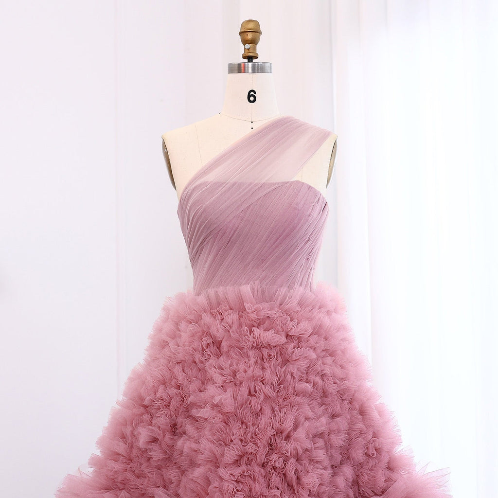 Elegant Dusty Pink One Shoulder A-Line Ruffles Evening Dress SF253