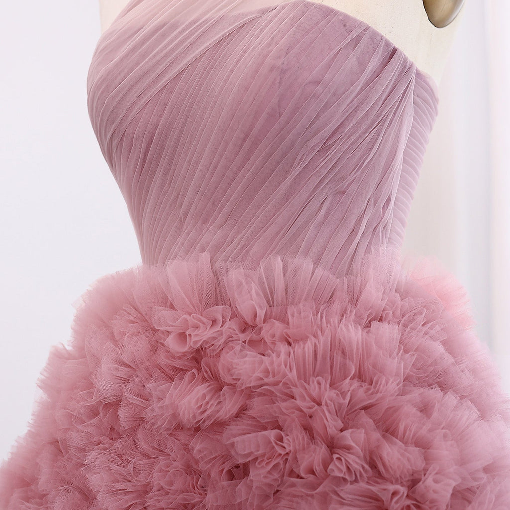 Elegant Dusty Pink One Shoulder A-Line Ruffles Evening Dress SF253