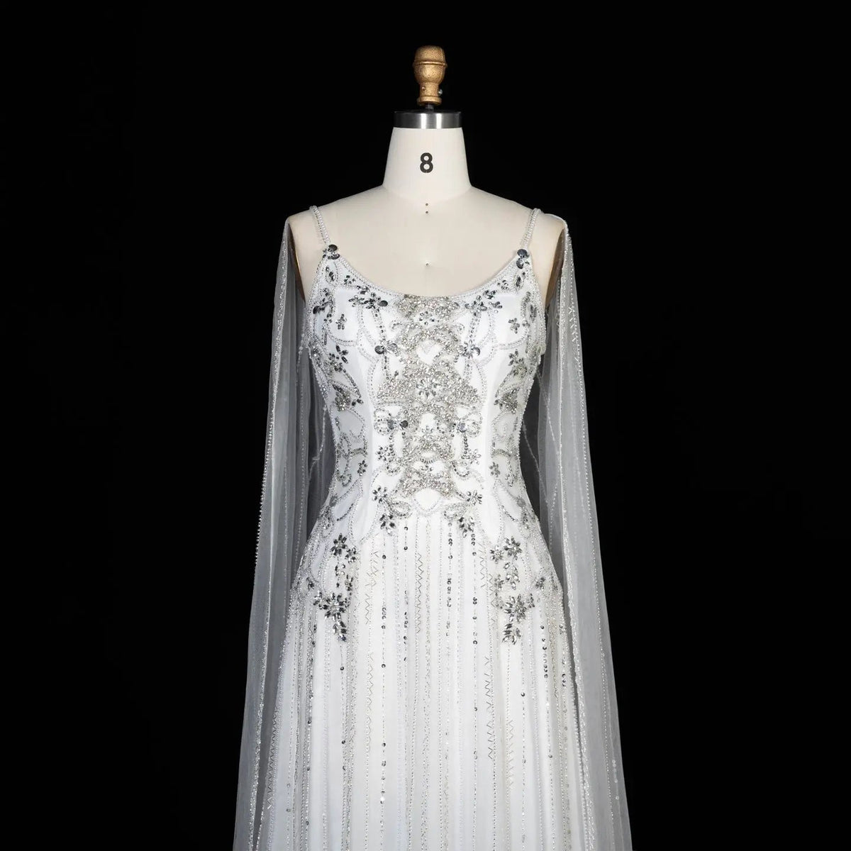 Luxury Champagne Beaded Glitter Sheer Cape Sleeve Mermaid Evening Dress SS538