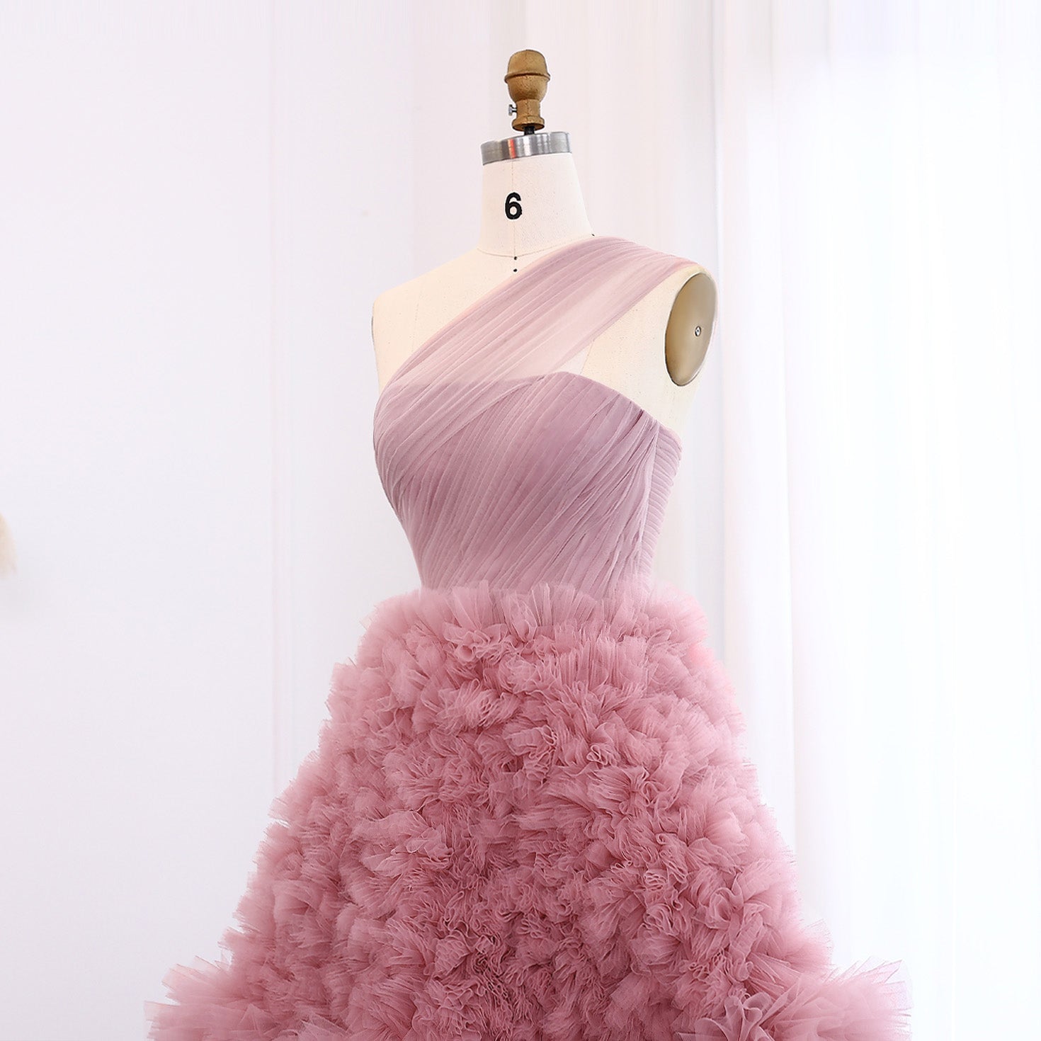 Elegant Dusty Pink One Shoulder A-Line Ruffles Evening Dress SF253