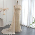 Luxury Nude Crystal Mermaid Long Sleeves Evening Dress with Overskirt SS256