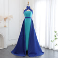 Elegant Royal Blue Contrast Turquoise Evening Dress with Overskirt SF012