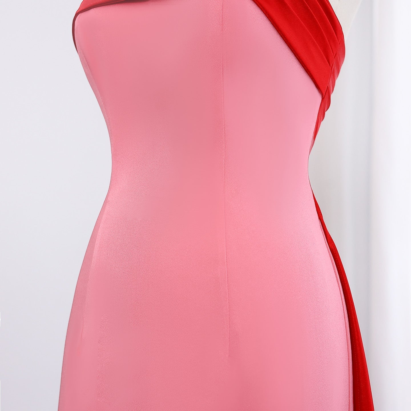 Elegant Pink&Red Strapless Satin Evening Dress with Overskirt SF293