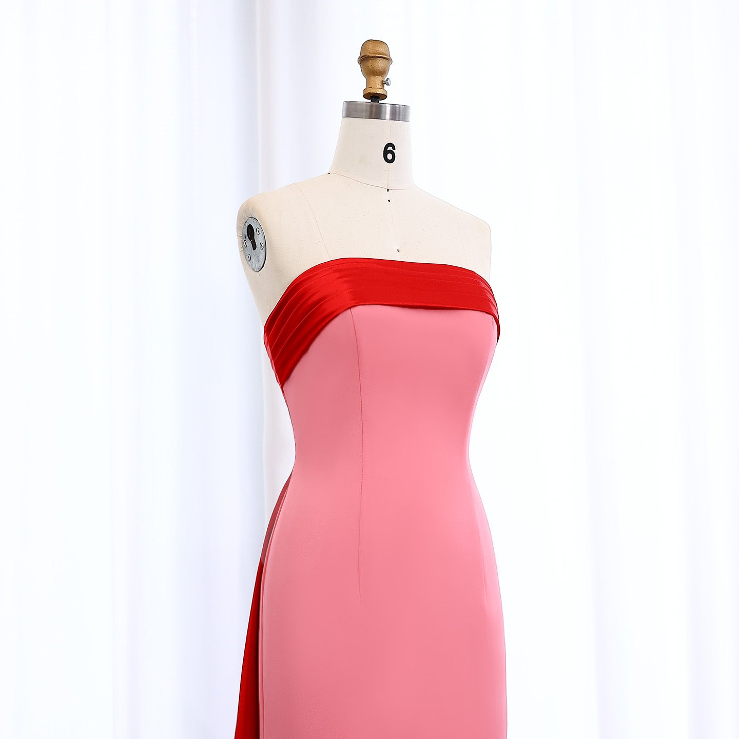 Elegant Pink&Red Strapless Satin Evening Dress with Overskirt SF293