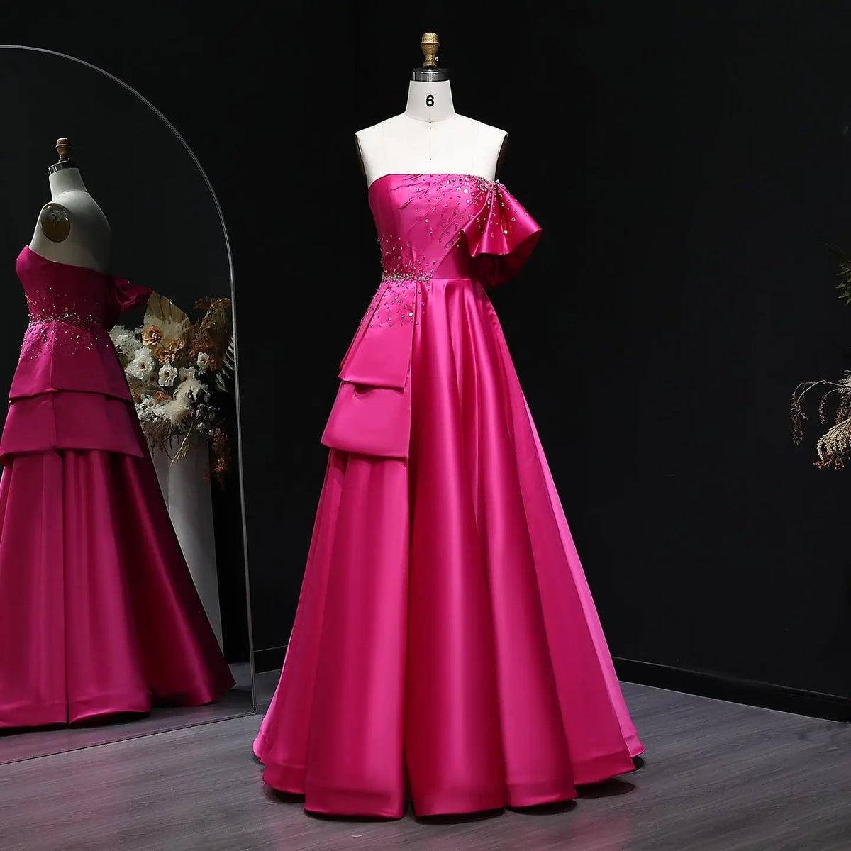 Elegant Gold One Shoulder Satin Evening Dress SS592
