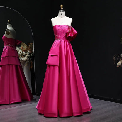 Elegant Gold One Shoulder Satin Evening Dress SS592