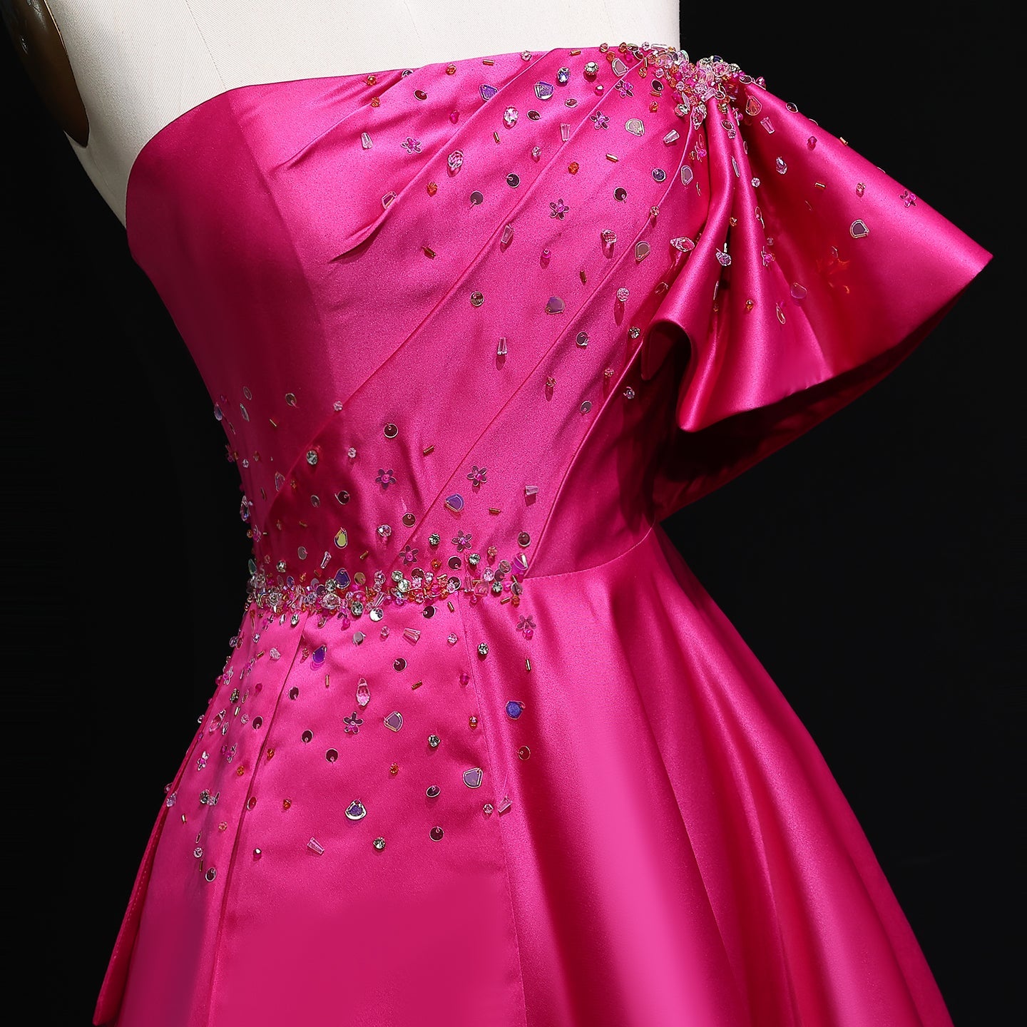 Elegant Crystal Lavender A-Line Pleats Satin Evening Dress SS592