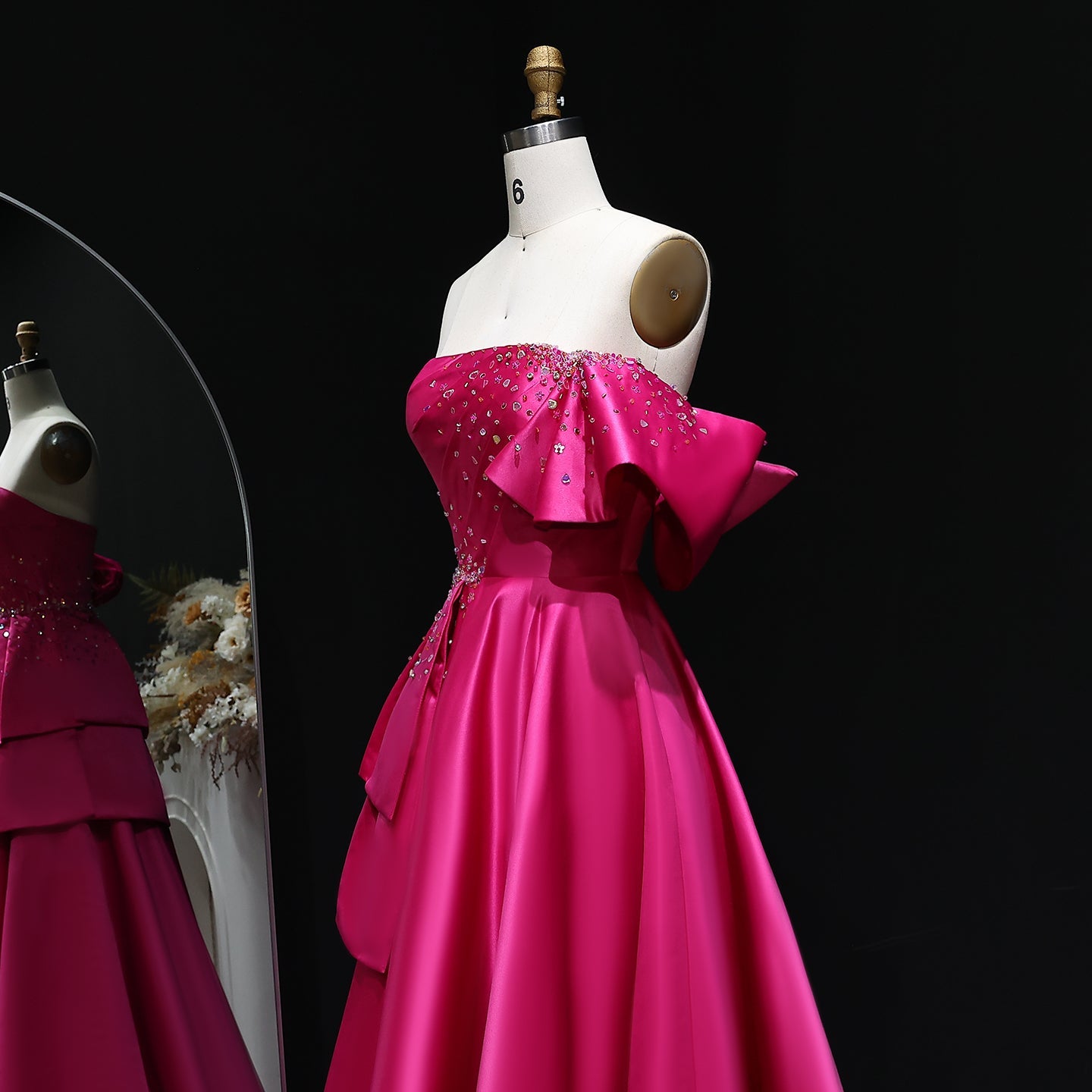Elegant Crystal Lavender A-Line Pleats Satin Evening Dress SS592