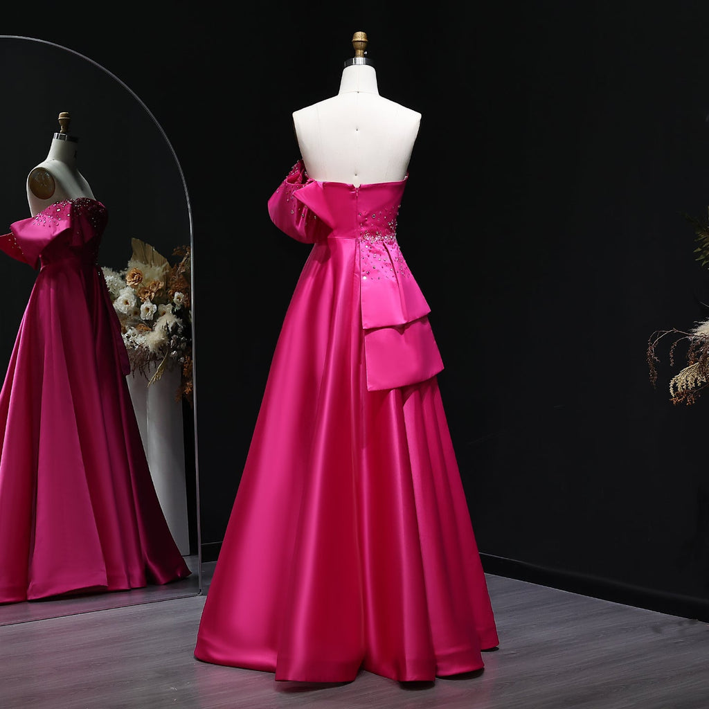 Elegant Crystal Lavender A-Line Pleats Satin Evening Dress SS592