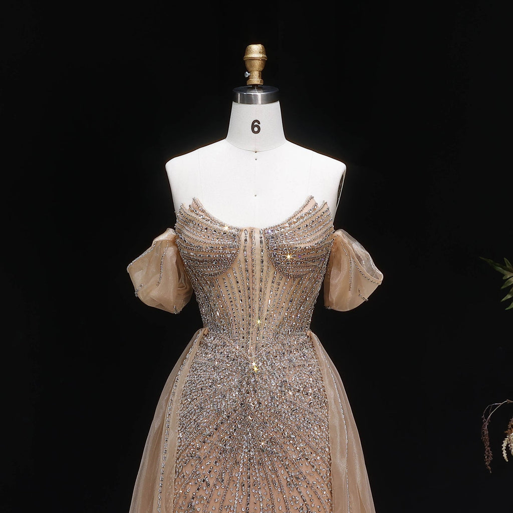 Luxury Pink Off-the-Shoulder Beaded Crystal Corset Evening Dress SS120