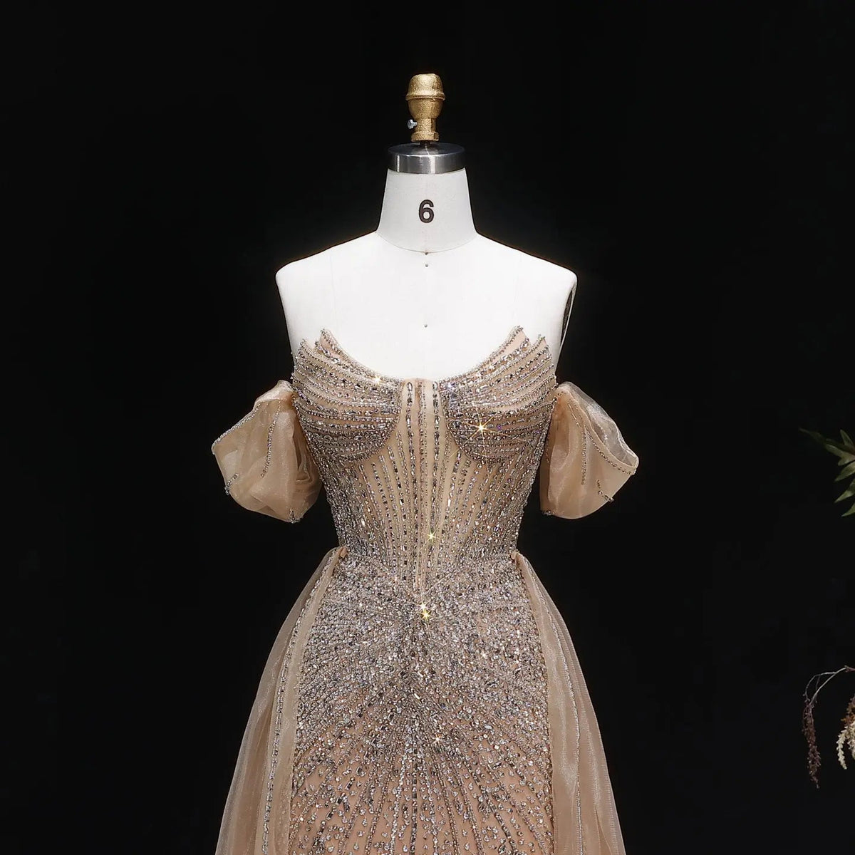Glamorous Pink Off-the-Shoulder Beaded Crystal Corset Evening Dress SS120