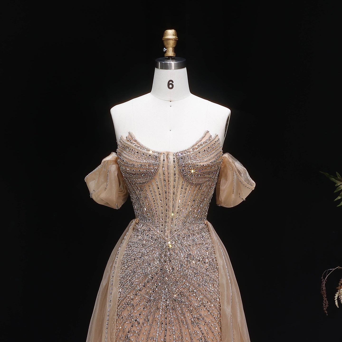 Luxury Pink Off-the-Shoulder Beaded Crystal Corset Evening Dress SS120