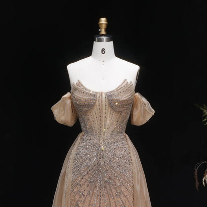 Glamorous Pink Off-the-Shoulder Beaded Crystal Corset Evening Dress SS120