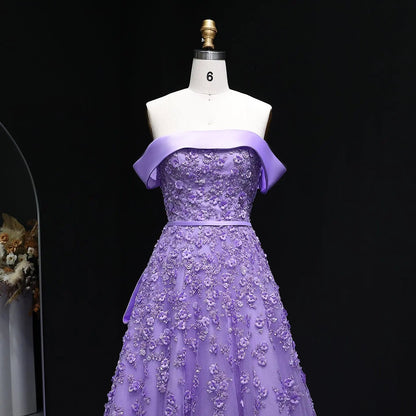 Luxury Beaded Lilac Mermaid Evening Dress with Overskirt SS556