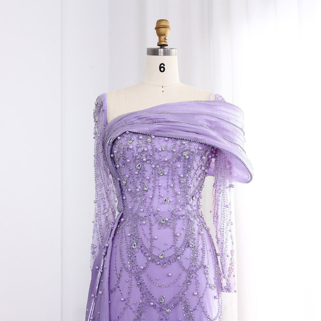 Luxury Nude Crystal Mermaid Long Sleeves Evening Dress with Overskirt SS256