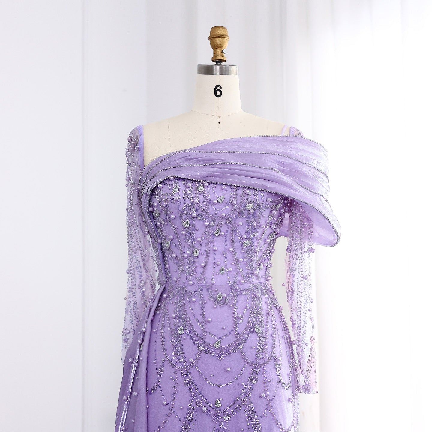 Luxury Nude Crystal Mermaid Long Sleeves Evening Dress with Overskirt SS256