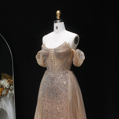 Glamorous Pink Off-the-Shoulder Beaded Crystal Corset Evening Dress SS120