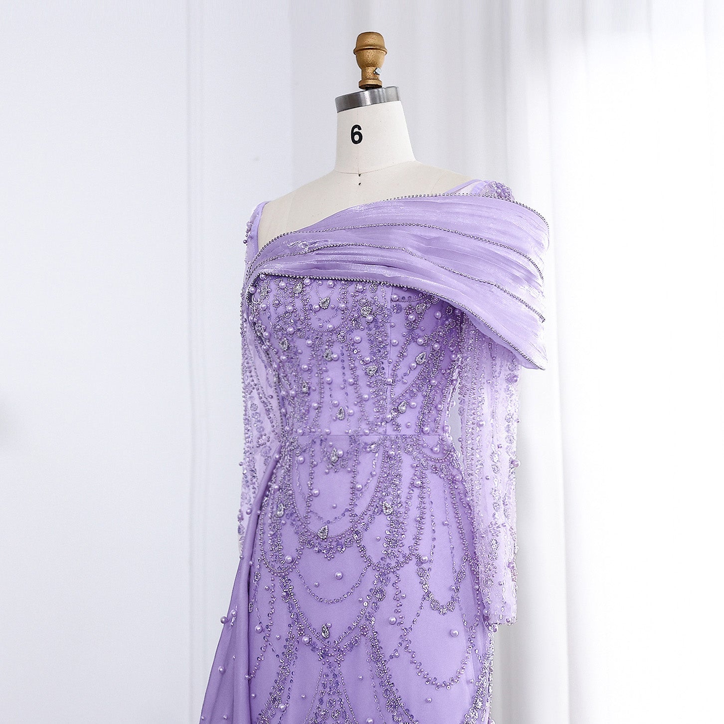 Luxury Nude Crystal Mermaid Long Sleeves Evening Dress with Overskirt SS256
