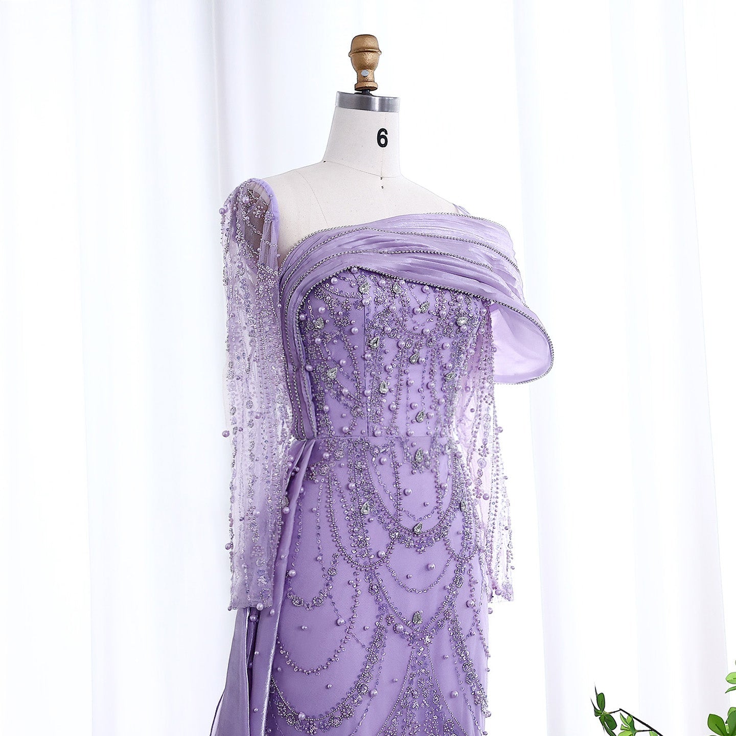 Luxury Nude Crystal Mermaid Long Sleeves Evening Dress with Overskirt SS256