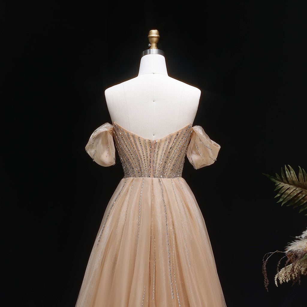 Luxury Pink Off-the-Shoulder Beaded Crystal Corset Evening Dress SS120