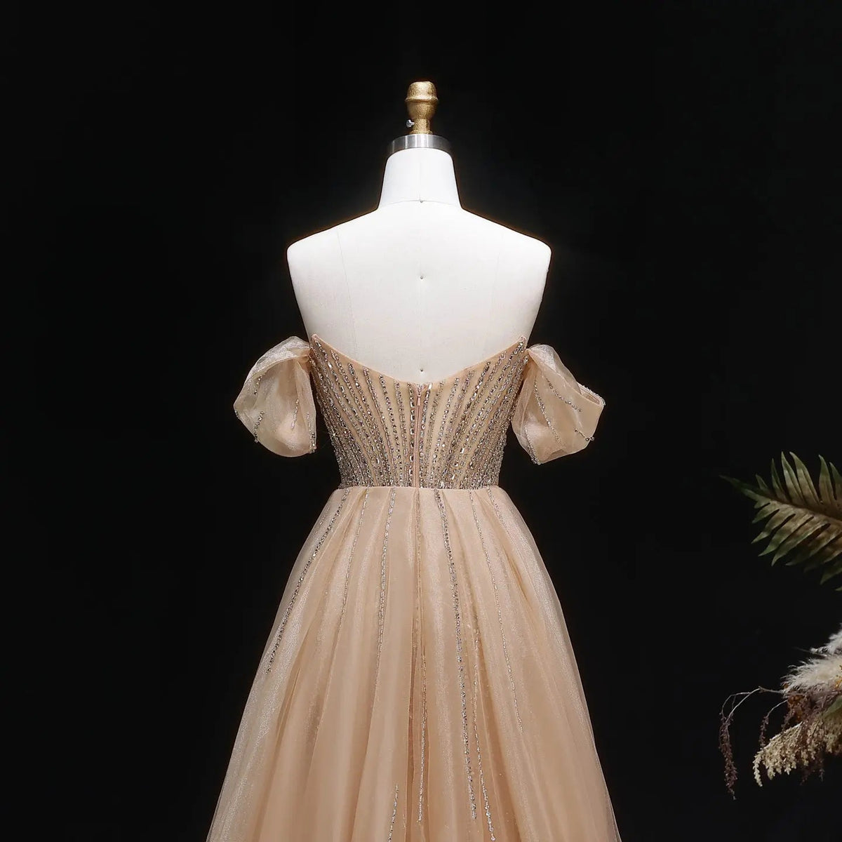 Glamorous Pink Off-the-Shoulder Beaded Crystal Corset Evening Dress SS120