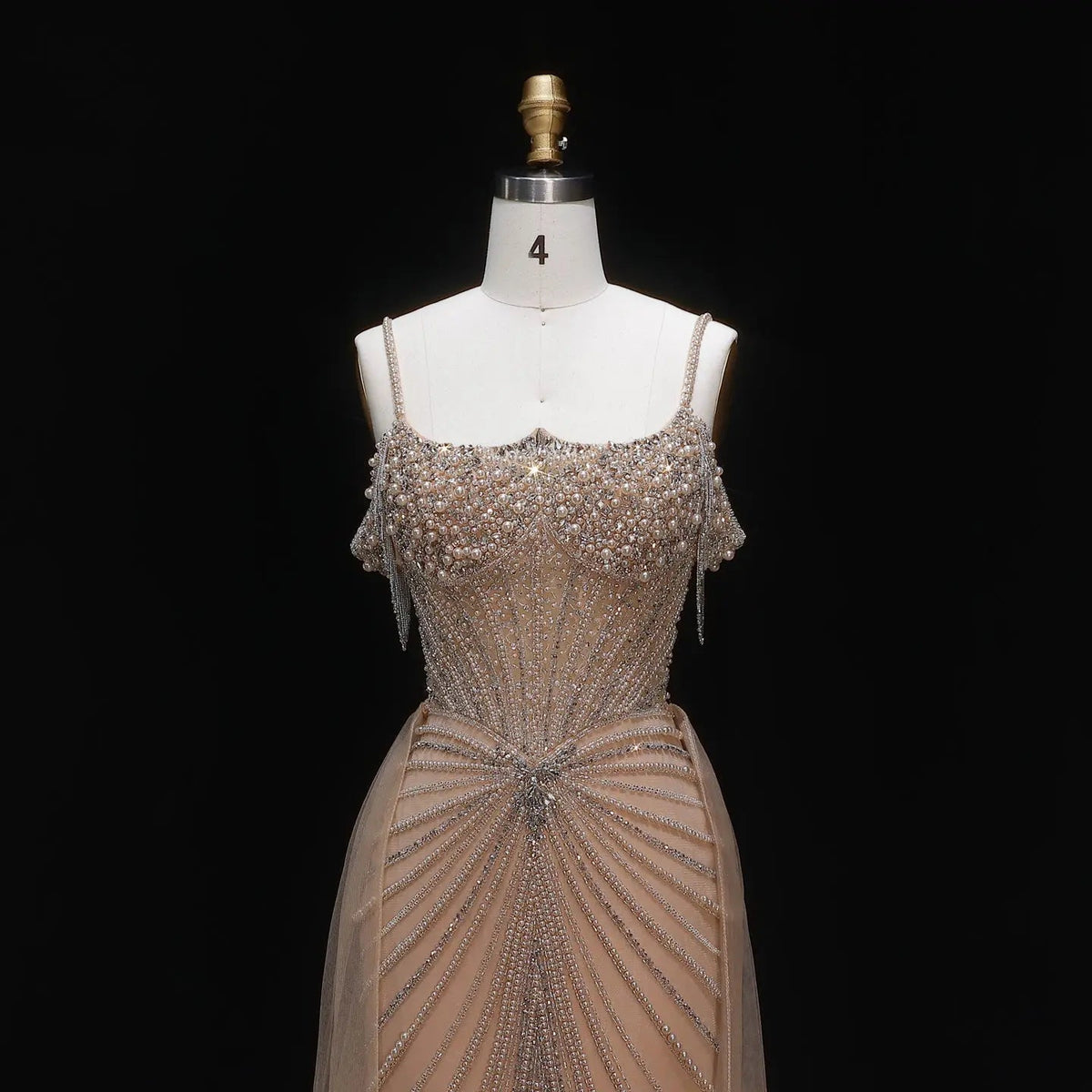 Luxury Green Spaghetti Strap Beaded Evening Dress with Overskirt SS121