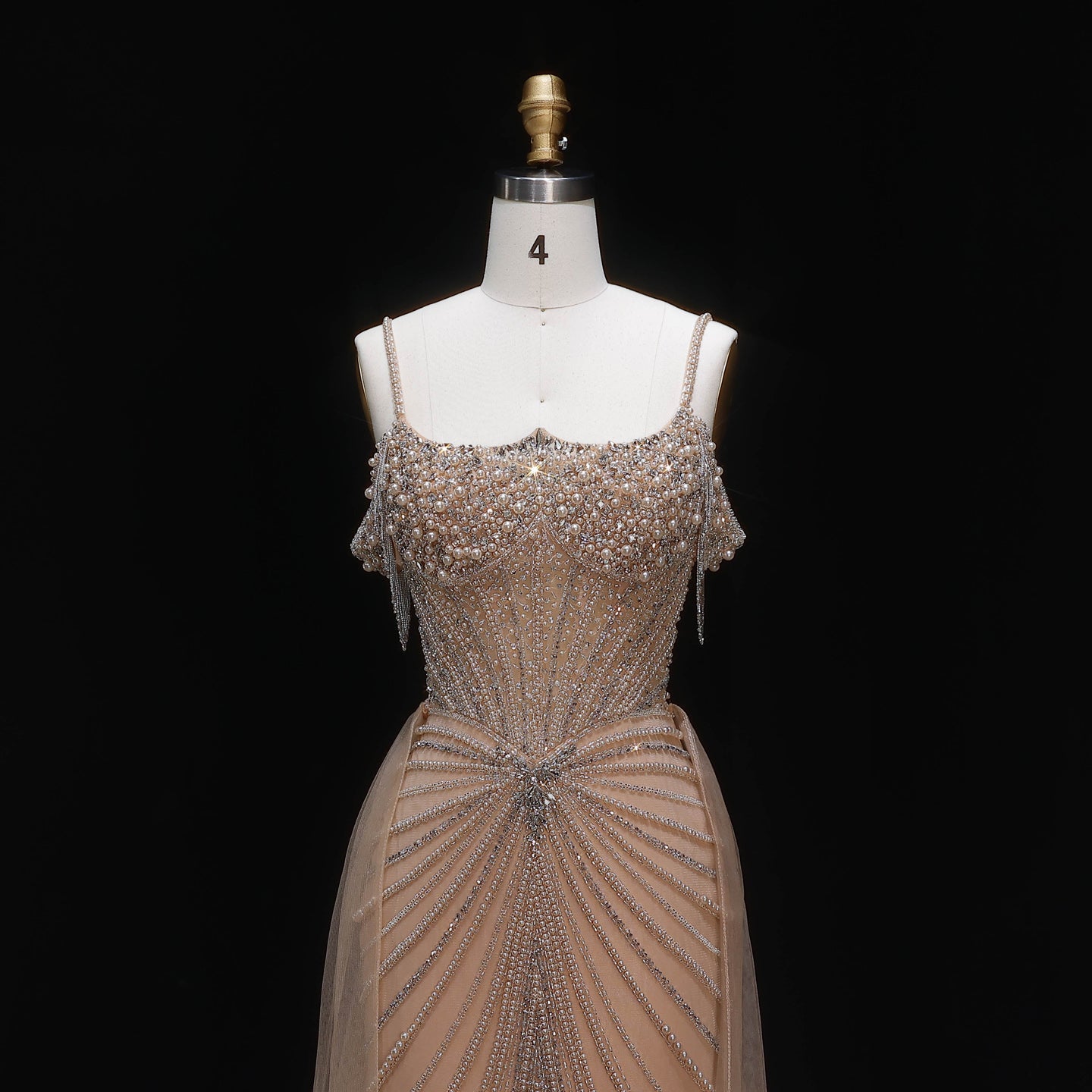 Elegant Green Spaghetti Strap Beaded Evening Dress with Overskirt SS121